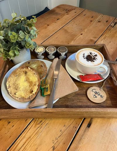 Café 46 Toasted Tea Cake and Cappuccino