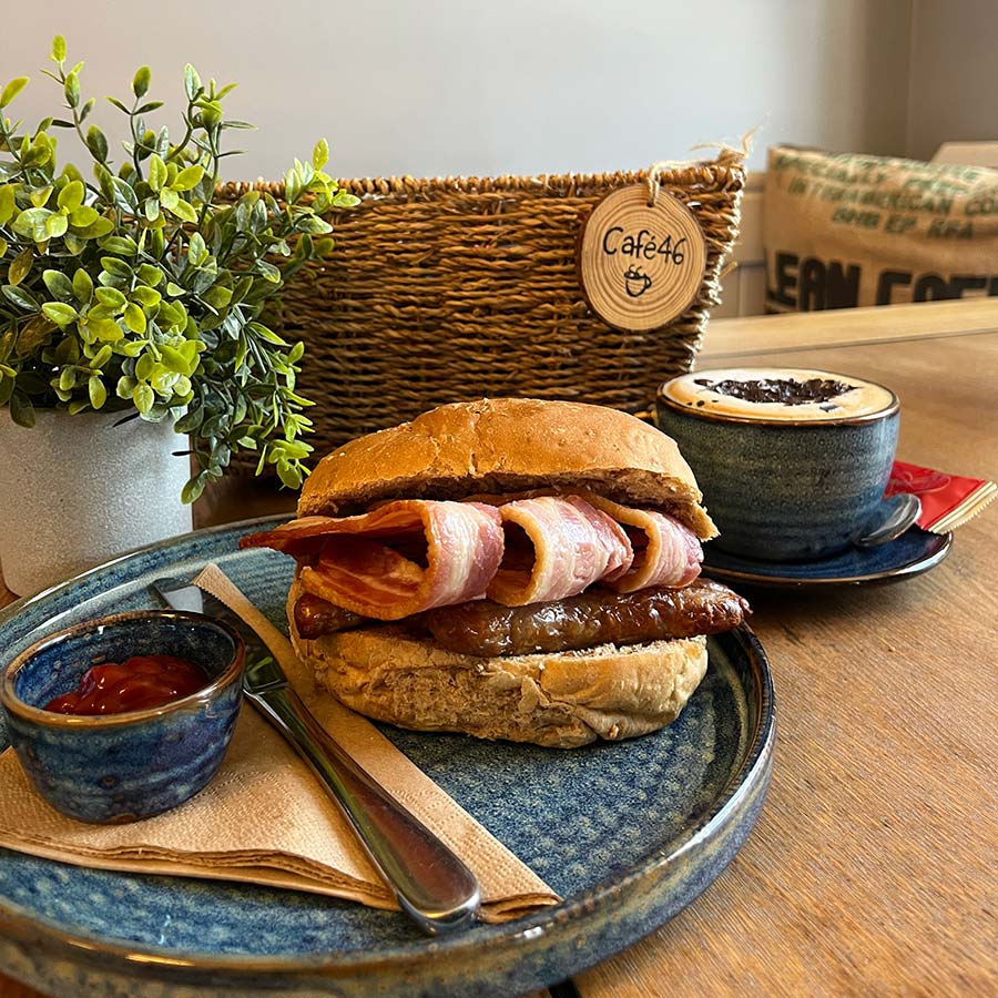 Breakfast Bap and Cappuccino