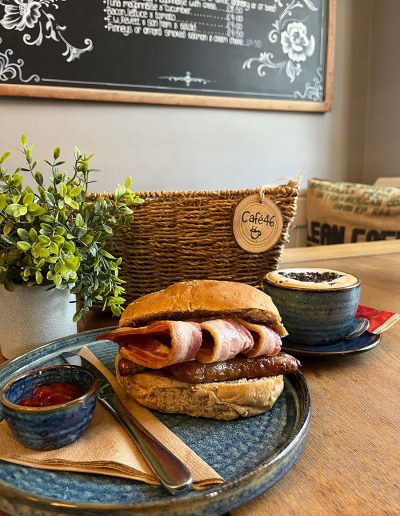 Breakfast Bap and Cappuccino